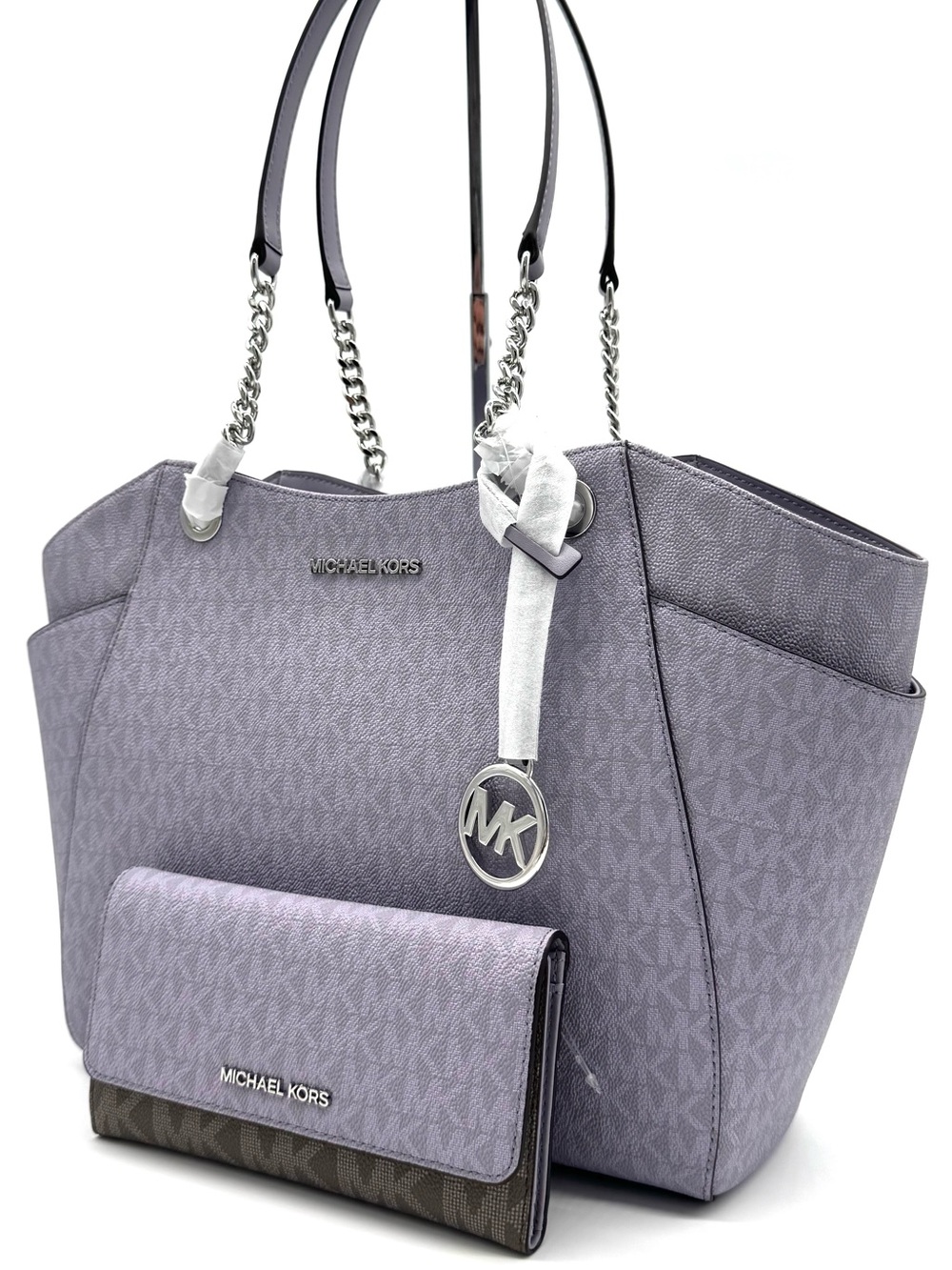 Michael Kors Jet Set Large Signature Logo Shoulder Bag w Matching Trifold Wallet